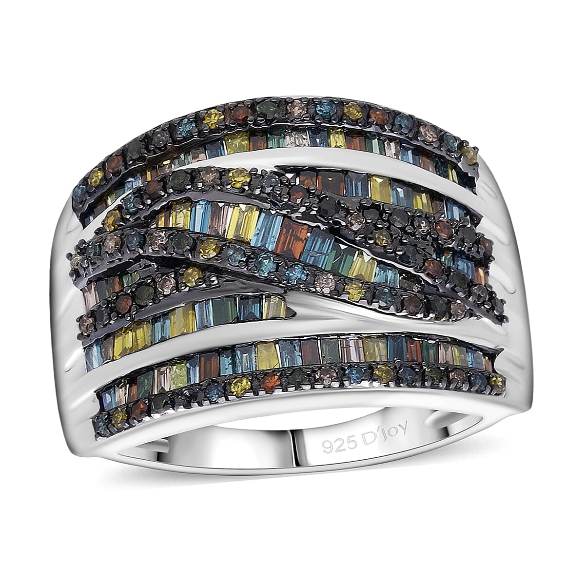 D'Joy Multi Color Diamond Ring in Rhodium Over Sterling Silver 1.00 ctw (Size 8.0) image number 0