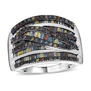 D'Joy Multi Color Diamond Ring in Rhodium Over Sterling Silver 1.00 ctw (Size 8.0)