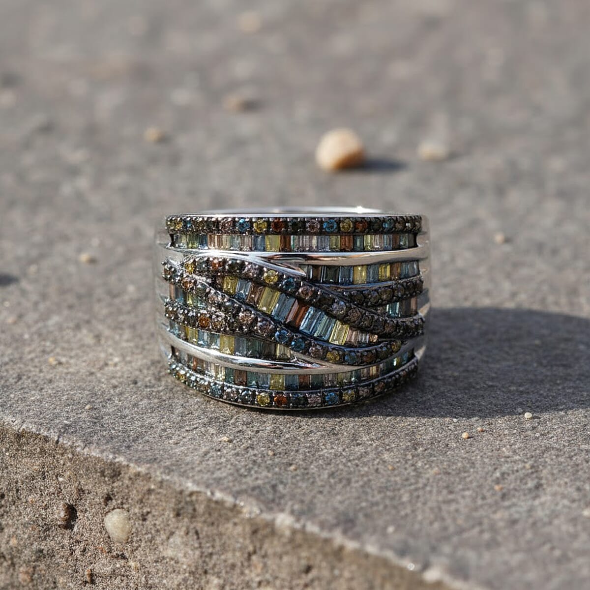 D'Joy Multi Color Diamond Ring in Rhodium Over Sterling Silver 1.00 ctw (Size 8.0) image number 1