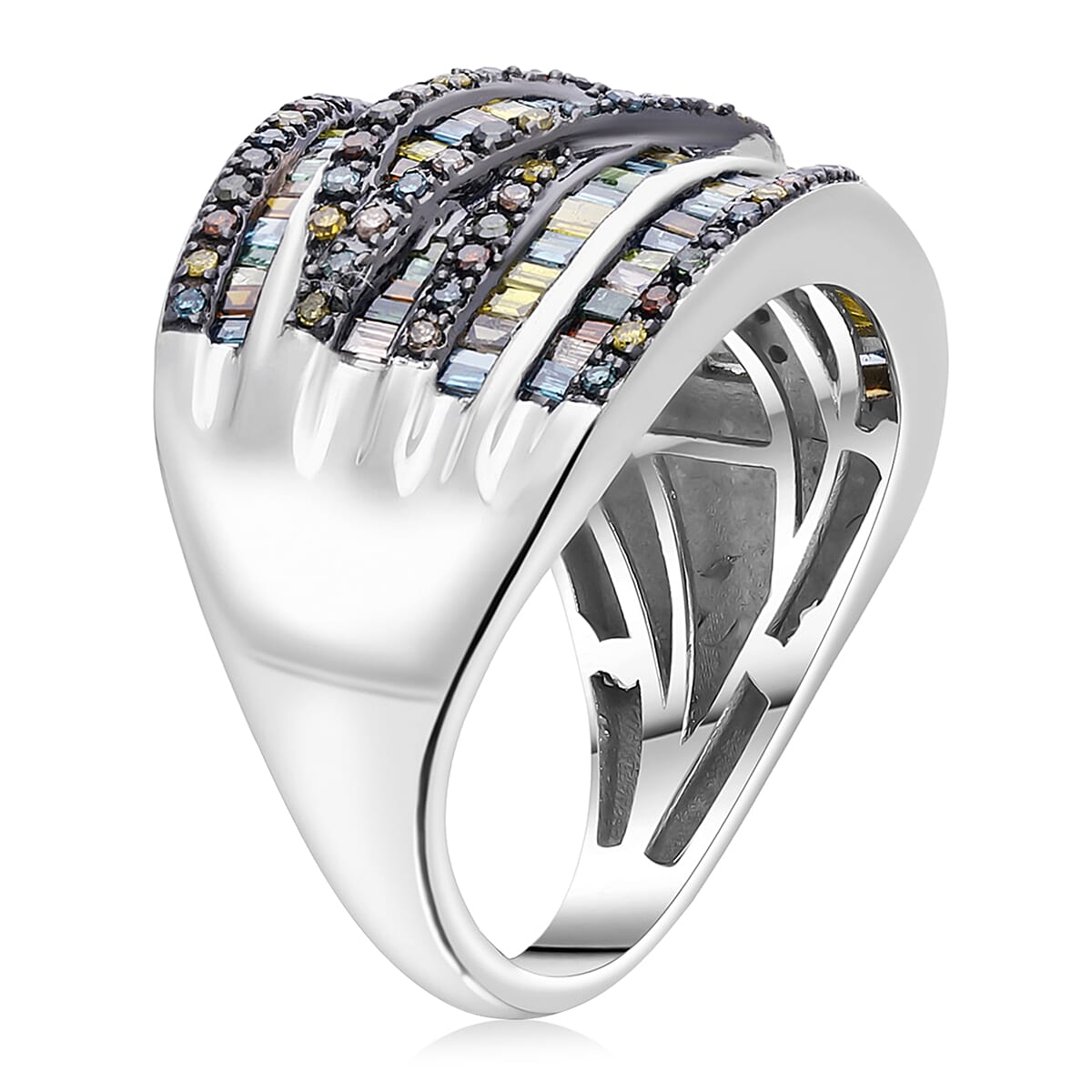 D'Joy Multi Color Diamond Ring in Rhodium Over Sterling Silver 1.00 ctw (Size 8.0) image number 3