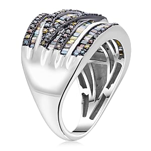 D'Joy Multi Color Diamond Ring in Rhodium Over Sterling Silver 1.00 ctw (Size 8.0)