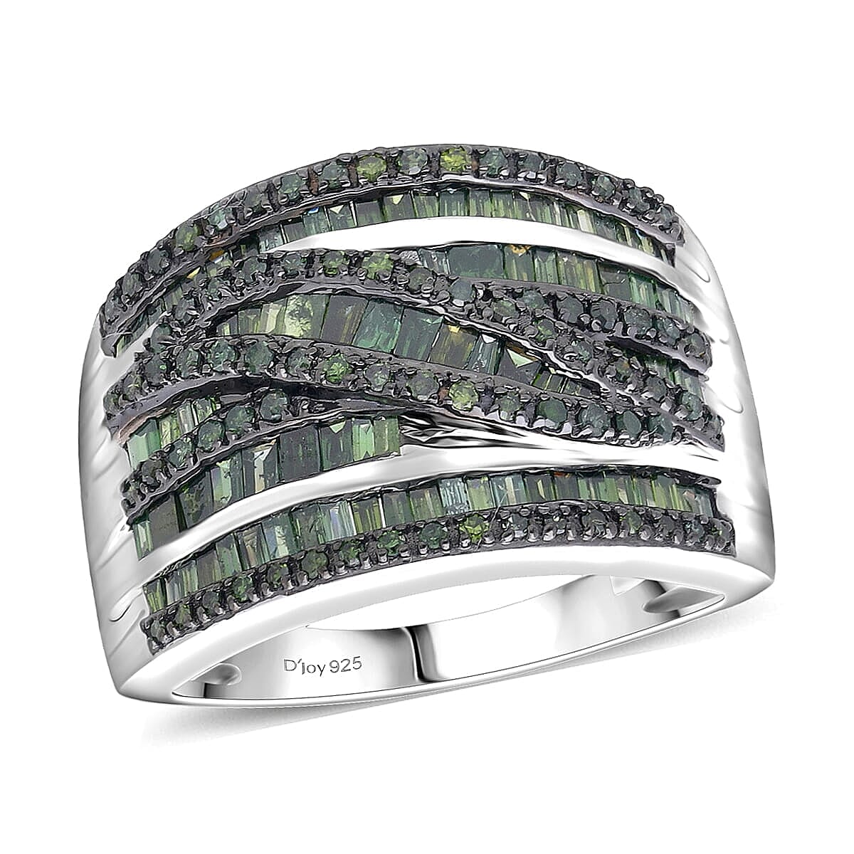  D'Joy Green Diamond (IR) Bridge Over Ring in Rhodium Over Sterling Silver (Size 10.0) 0.97 ctw image number 0
