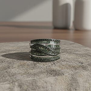  D'Joy Green Diamond (IR) Bridge Over Ring in Rhodium Over Sterling Silver (Size 10.0) 0.97 ctw