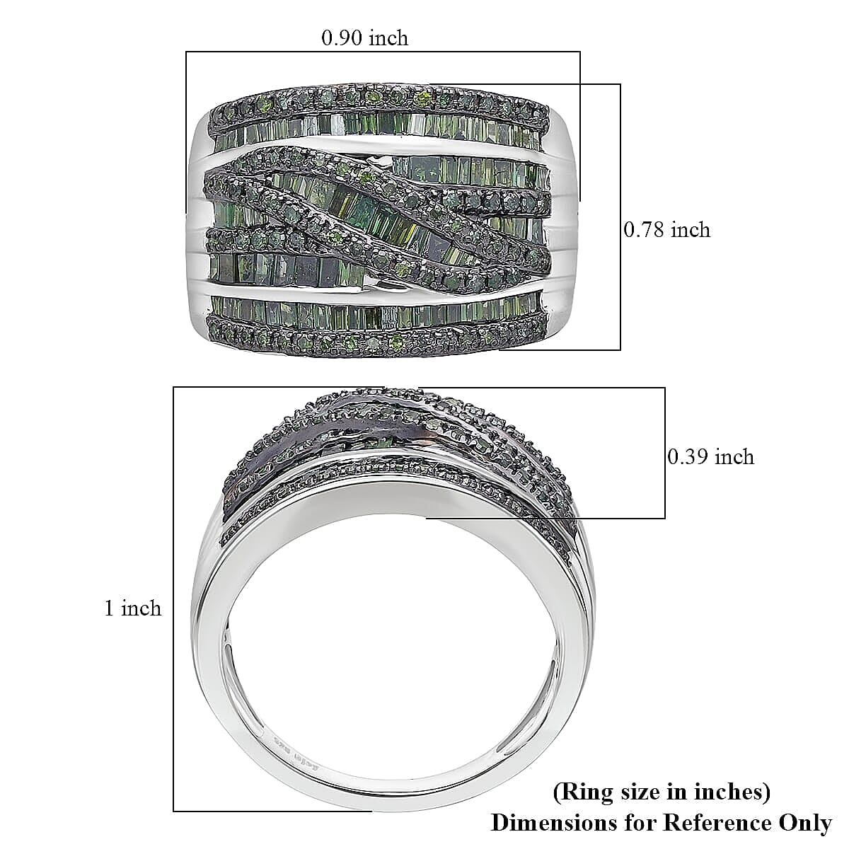  D'Joy Green Diamond (IR) Bridge Over Ring in Rhodium Over Sterling Silver (Size 10.0) 0.97 ctw image number 5