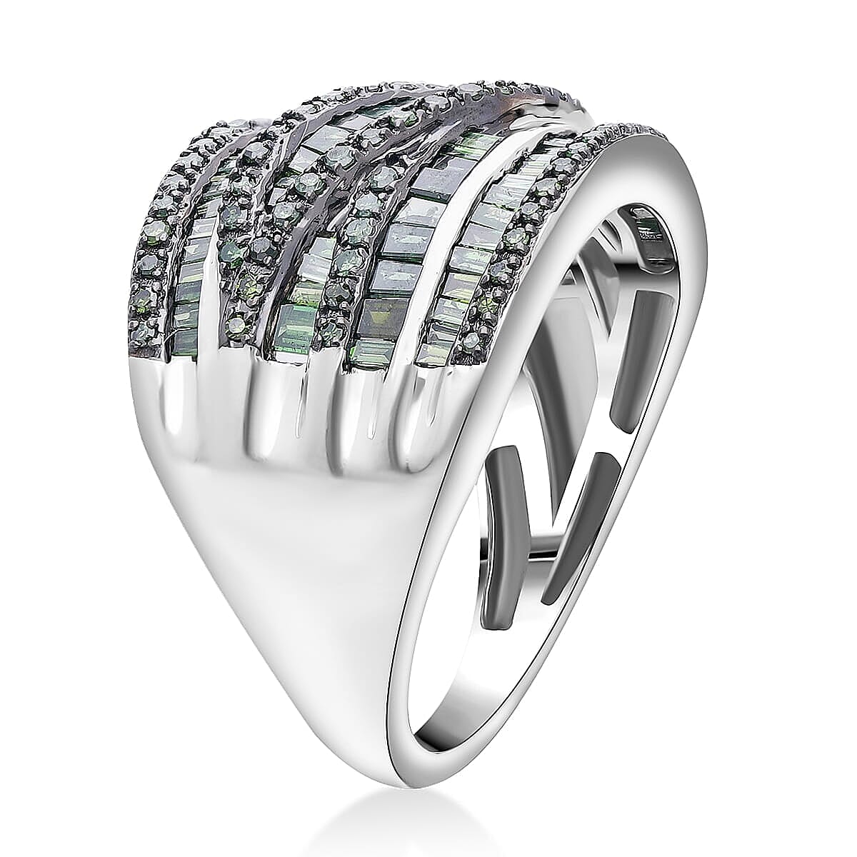  D'Joy Green Diamond (IR) Bridge Over Ring in Rhodium Over Sterling Silver (Size 7.0) 0.97 ctw image number 3