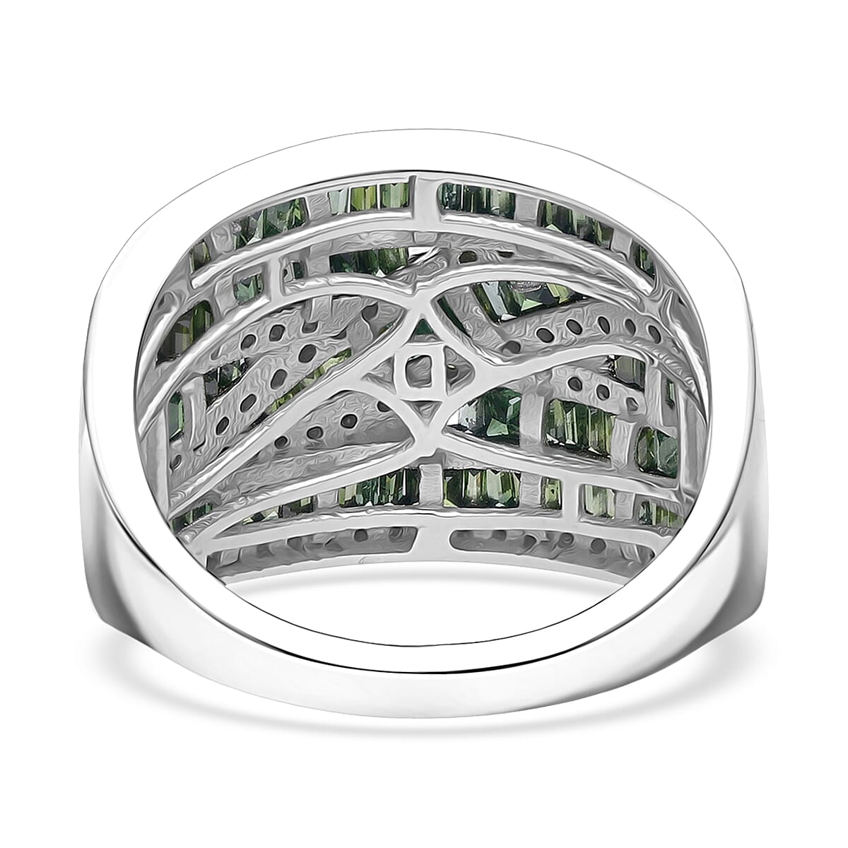 Doorbuster D'Joy Green Diamond 1.00 ctw Infinity Bridge Crossover Ring in Rhodium Over Sterling Silver (Size 8.0) image number 4