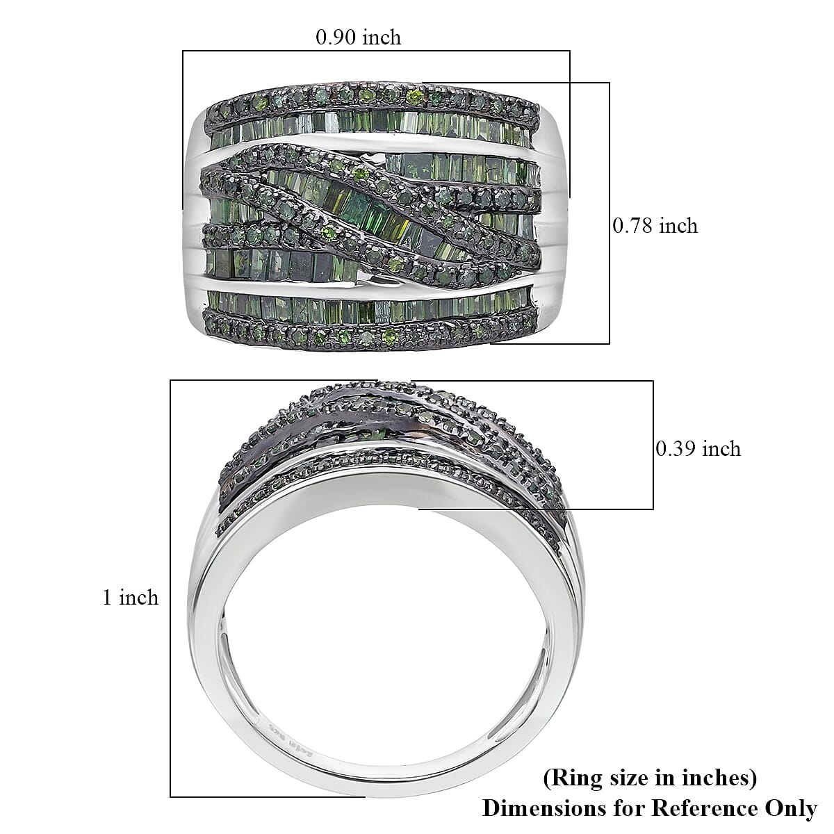 Doorbuster D'Joy Green Diamond 1.00 ctw Infinity Bridge Crossover Ring in Rhodium Over Sterling Silver (Size 8.0) image number 5