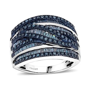 D'Joy Blue Diamond Ring in Rhodium Over Sterling Silver 1.00 ctw (Size 7.0)