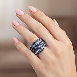 D'Joy Blue Diamond Ring in Rhodium Over Sterling Silver 1.00 ctw (Size 7.0)