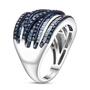 D'Joy Blue Diamond Ring in Rhodium Over Sterling Silver 1.00 ctw (Size 7.0)