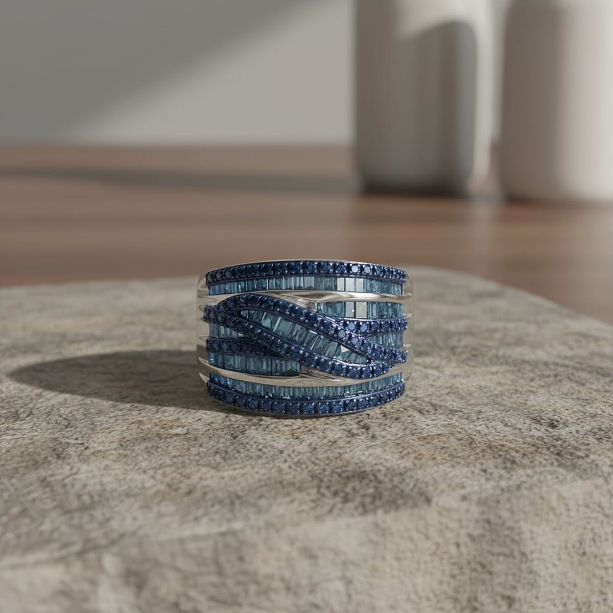 D'Joy Blue Diamond Ring in Rhodium Over Sterling Silver 1.00 ctw (Size 9.0) image number 1