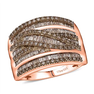 D'Joy Natural Champagne Diamond Ring in 18K Vermeil RG Over Sterling Silver 1.00 ctw (Size 6.0)