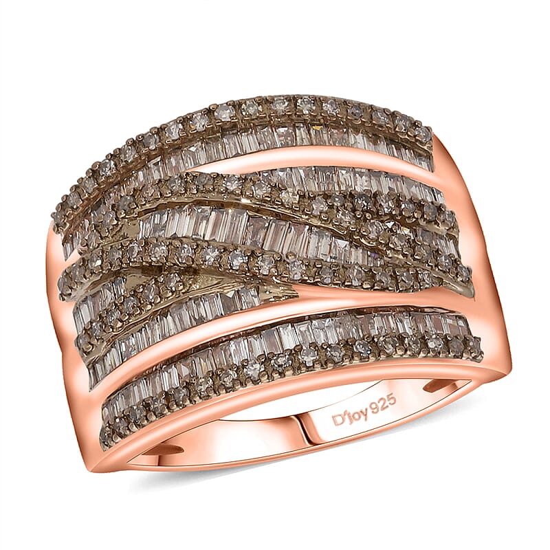 D'Joy Natural Champagne Diamond Ring in 18K Vermeil RG Over Sterling Silver 1.00 ctw (Size 6.0)