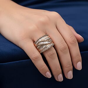 D'Joy Natural Champagne Diamond Ring in 18K Vermeil RG Over Sterling Silver 1.00 ctw (Size 6.0)