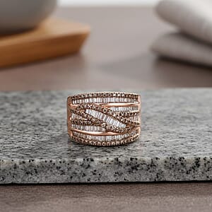 D'Joy Natural Champagne Diamond Ring in 18K Vermeil RG Over Sterling Silver 1.00 ctw (Size 7.0)