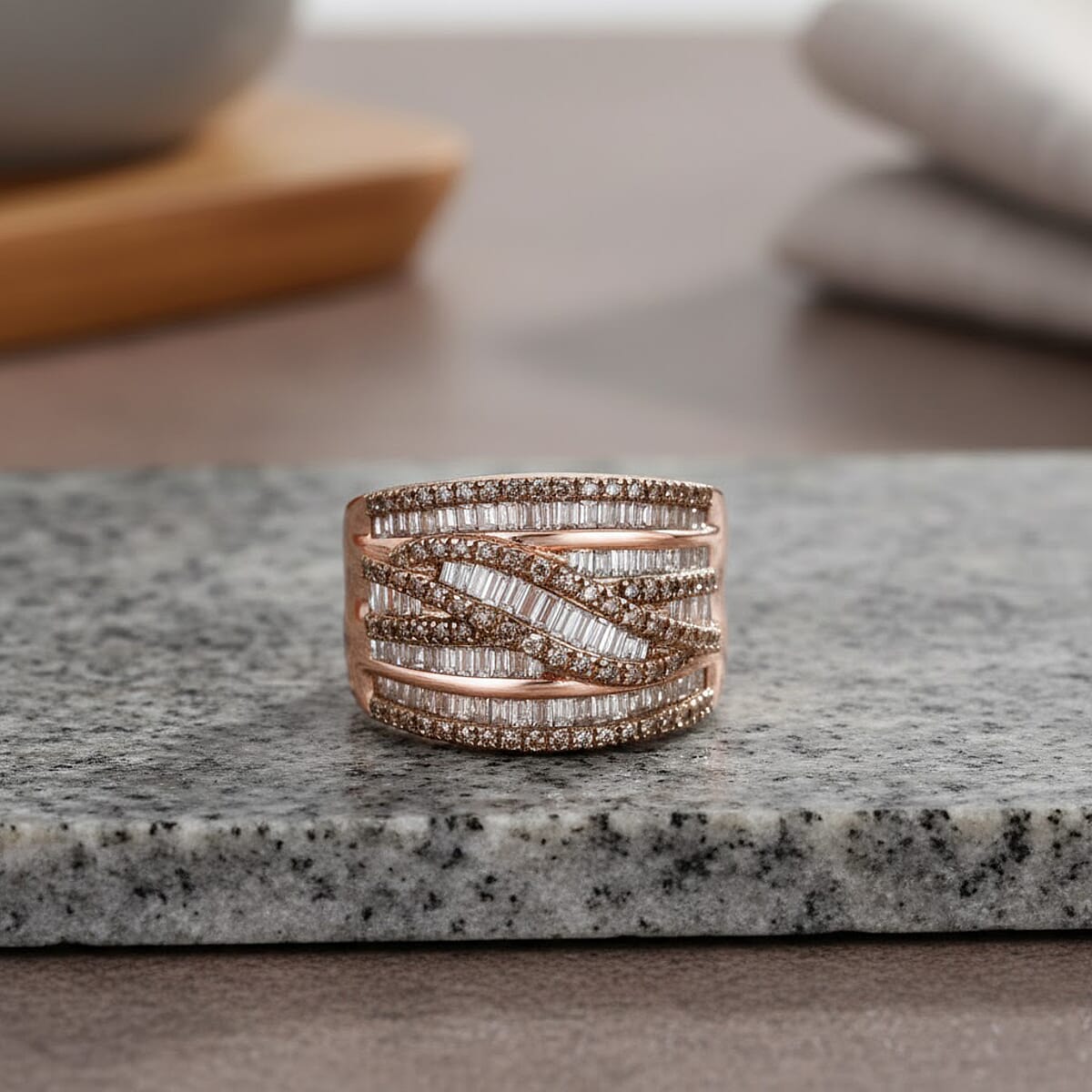 Doorbuster D'Joy Natural Champagne Diamond 1.00 ctw Infinity Bridge Crossover Ring in 18K Vermeil Rose Gold Over Sterling Silver (Size 8.0) (Del. in 10-12 Days) image number 1