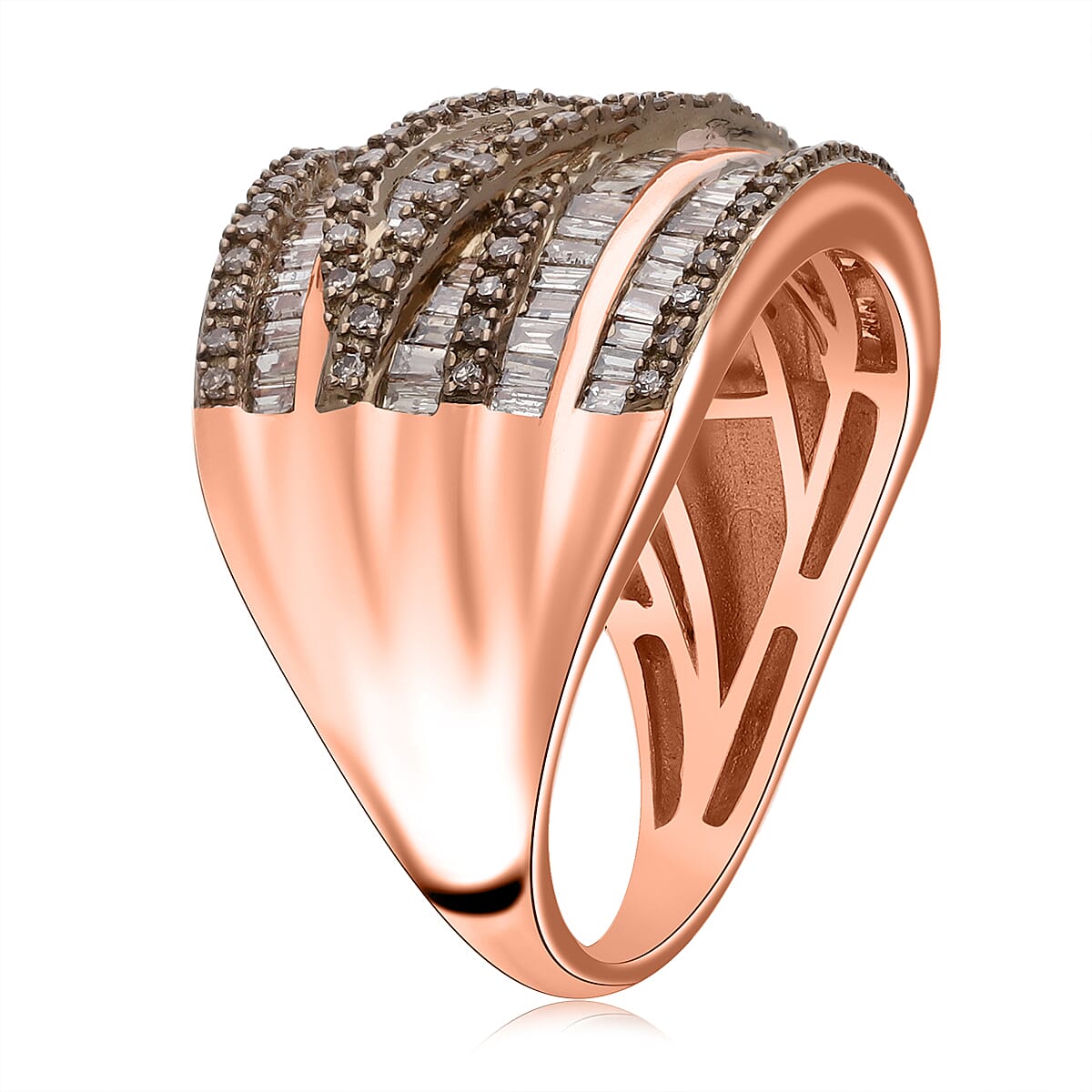 Doorbuster D'Joy Natural Champagne Diamond 1.00 ctw Infinity Bridge Crossover Ring in 18K Vermeil Rose Gold Over Sterling Silver (Size 8.0) (Del. in 10-12 Days) image number 3