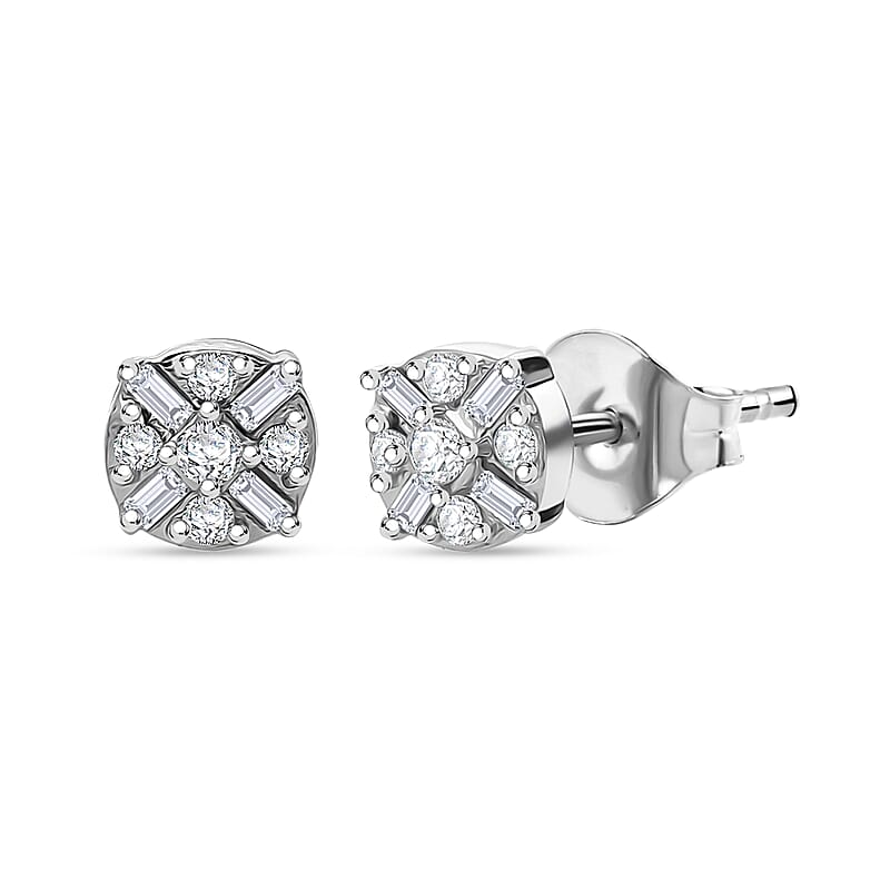  D'Joy Diamond 0.15 ctw Stud Earrings in Rhodium Over Sterling Silver