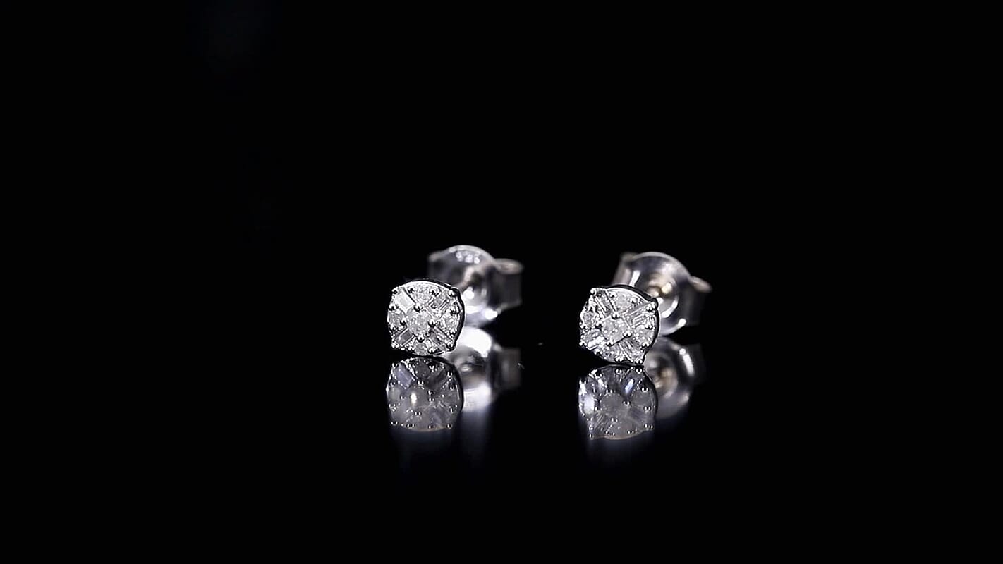 Doorbuster D'Joy Diamond Stud Earrings in Rhodium Over Sterling Silver 0.15 ctw