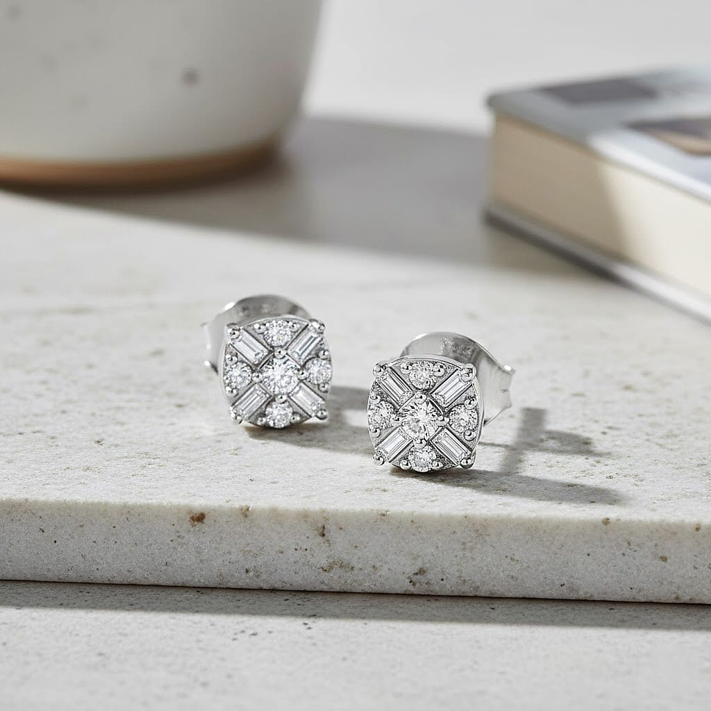  D'Joy Diamond 0.15 ctw Stud Earrings in Rhodium Over Sterling Silver