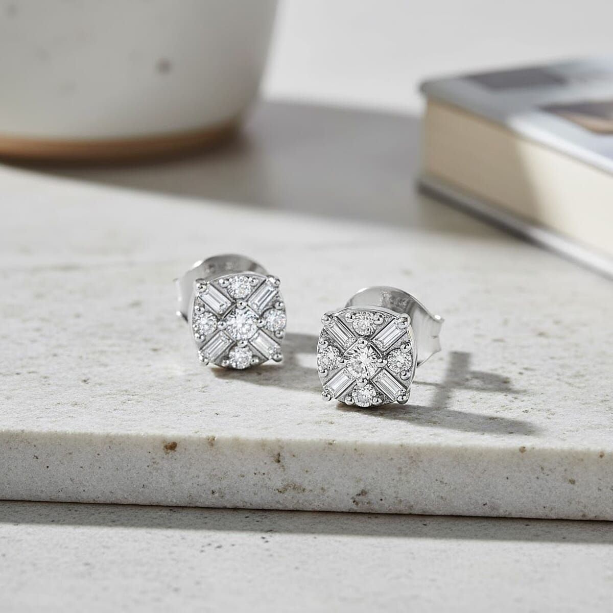 Doorbuster D'Joy Diamond 0.15 ctw Stud Earrings in Rhodium Over Sterling Silver image number 1