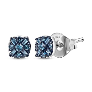 Doorbuster D'Joy Blue Diamond 0.15 ctw Stud Earrings in Rhodium Over Sterling Silver