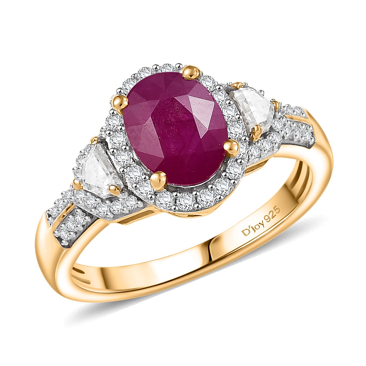 D'Joy AAA Royal Ruby and Moissanite 2.35 ctw Ring in 18K Vermeil Yellow Gold Over Sterling Silver (Size 6.0) image number 0