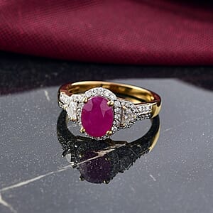 D'Joy AAA Royal Ruby and Moissanite 2.35 ctw Ring in 18K Vermeil Yellow Gold Over Sterling Silver (Size 6.0)