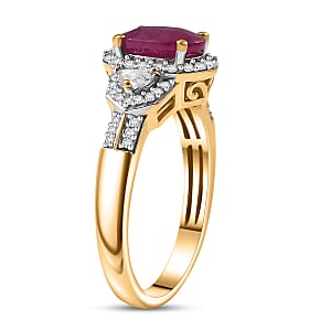 D'Joy AAA Royal Ruby and Moissanite 2.35 ctw Ring in 18K Vermeil Yellow Gold Over Sterling Silver (Size 8.0)