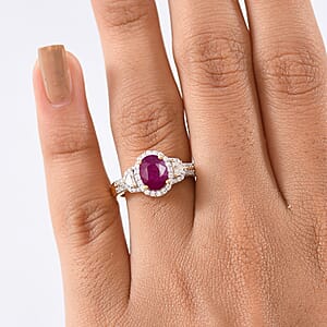 D'Joy AAA Royal Ruby and Moissanite 2.35 ctw Ring in 18K Vermeil Yellow Gold Over Sterling Silver (Size 9.0)