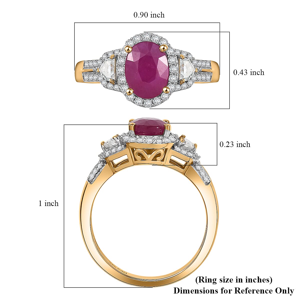 D'Joy AAA Royal Ruby and Moissanite 2.35 ctw Ring in 18K Vermeil Yellow Gold Over Sterling Silver (Size 9.0) image number 5