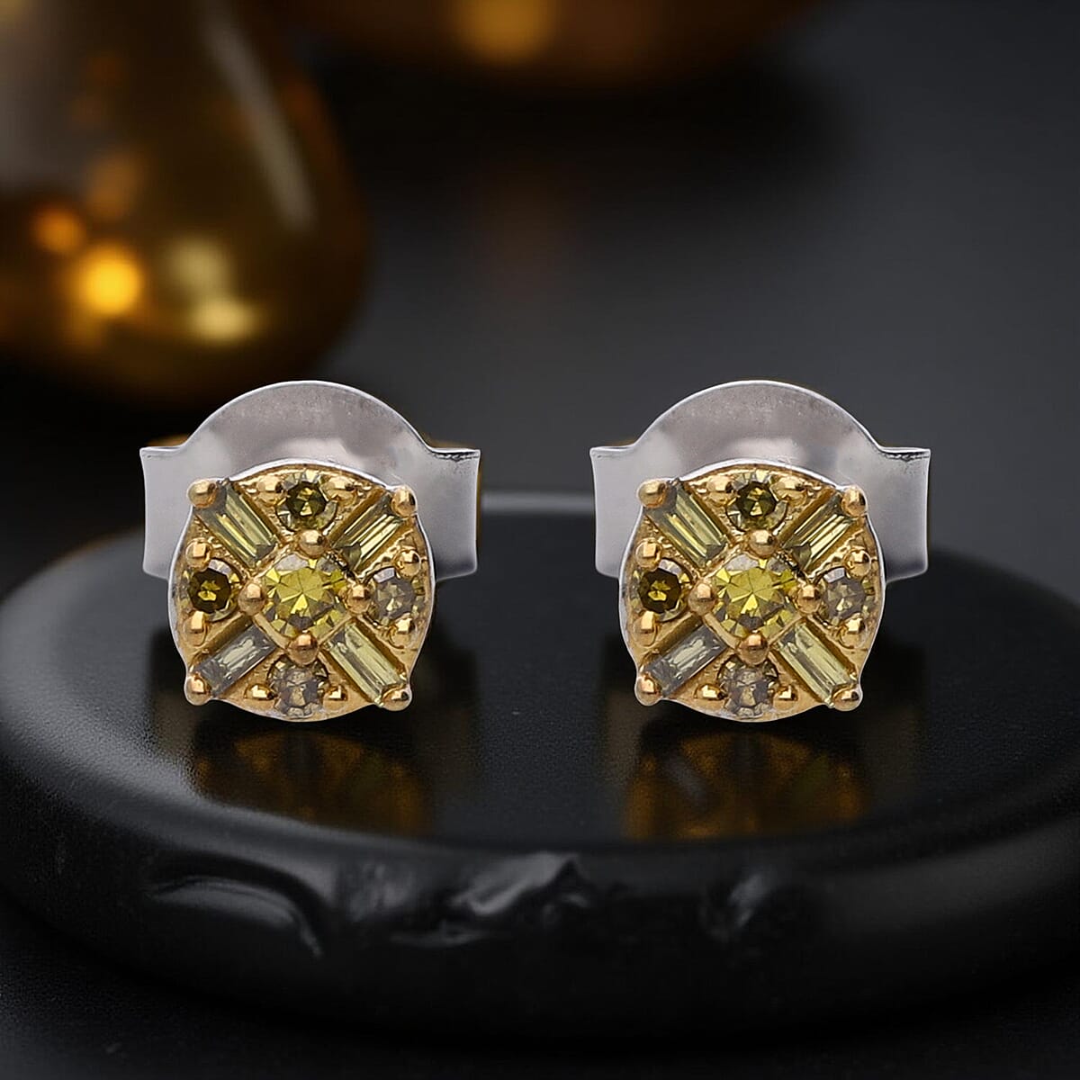  D'Joy Yellow Diamond 0.15 ctw Stud Earrings in Rhodium Over Sterling Silver image number 1
