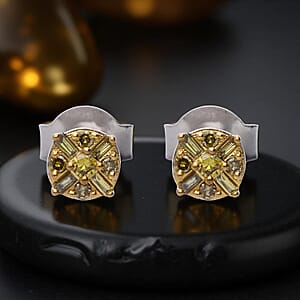  D'Joy Yellow Diamond 0.15 ctw Stud Earrings in Rhodium Over Sterling Silver