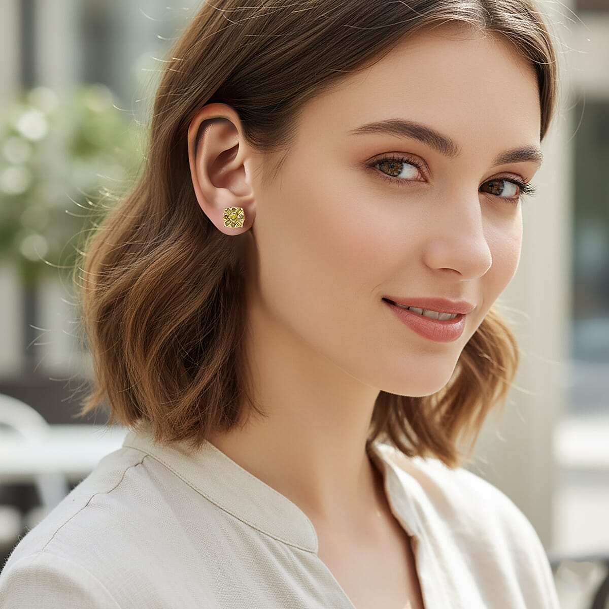  D'Joy Yellow Diamond 0.15 ctw Stud Earrings in Rhodium Over Sterling Silver image number 2