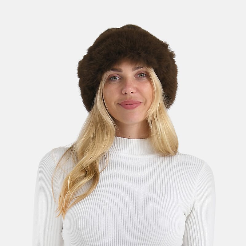 LA MAREY Brown Leopard Pattern Faux Fur Hat