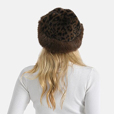 LA MAREY Brown Leopard Pattern Faux Fur Hat