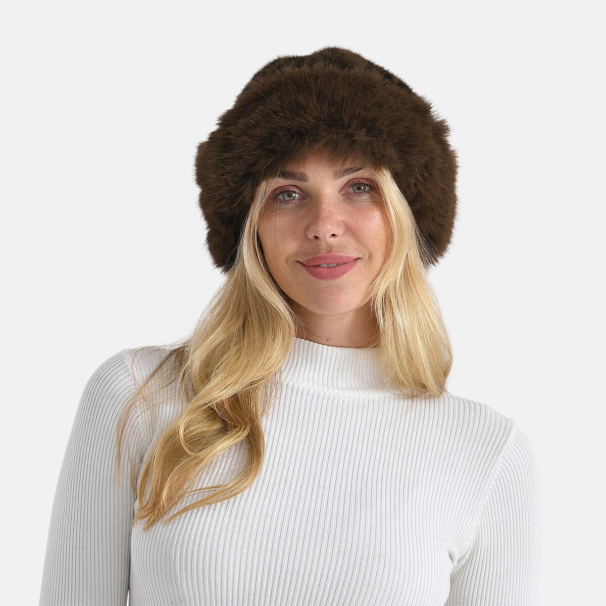 LA MAREY Brown Leopard Pattern Faux Fur Hat image number 3