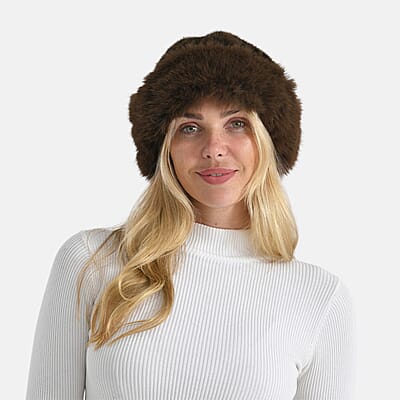 LA MAREY Brown Leopard Pattern Faux Fur Hat
