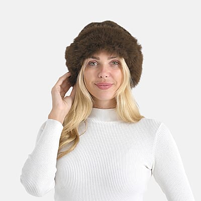 LA MAREY Brown Leopard Pattern Faux Fur Hat