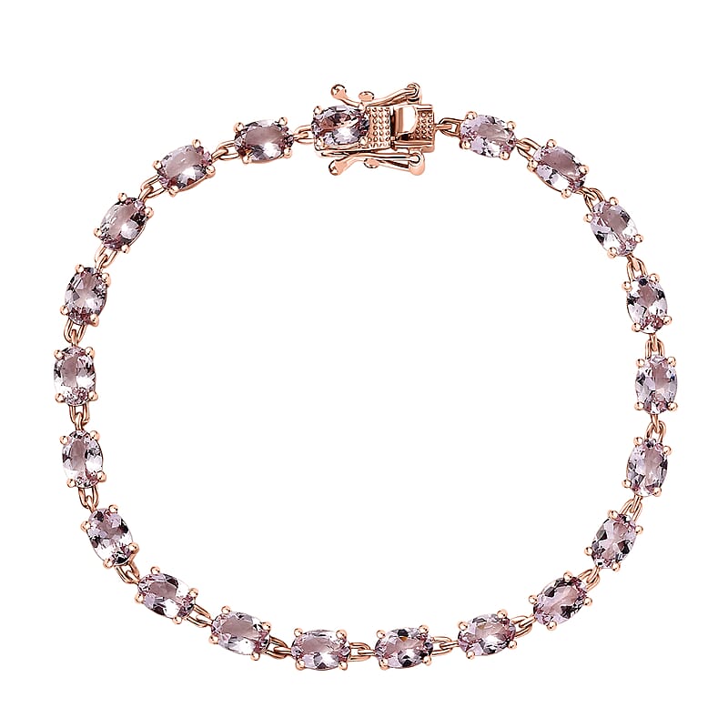 D'Joy Premium Pink Morganite 9.90 ctw Regal Glow Bracelet in 18K Vermeil Rose Gold Over Sterling Silv (7.25 In)