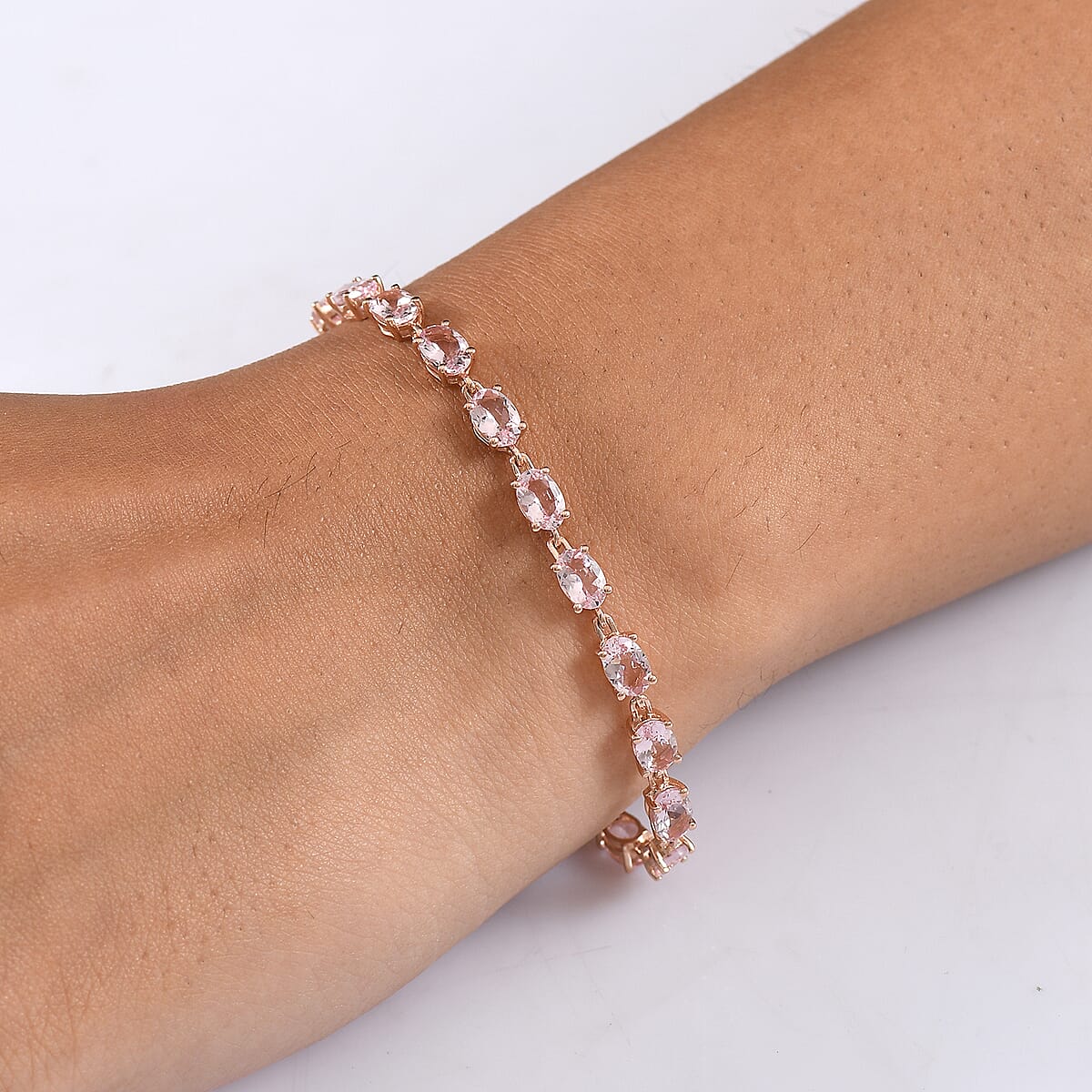 D'Joy Premium Pink Morganite 9.90 ctw Regal Glow Bracelet in 18K Vermeil Rose Gold Over Sterling Silv (7.25 In)  image number 2