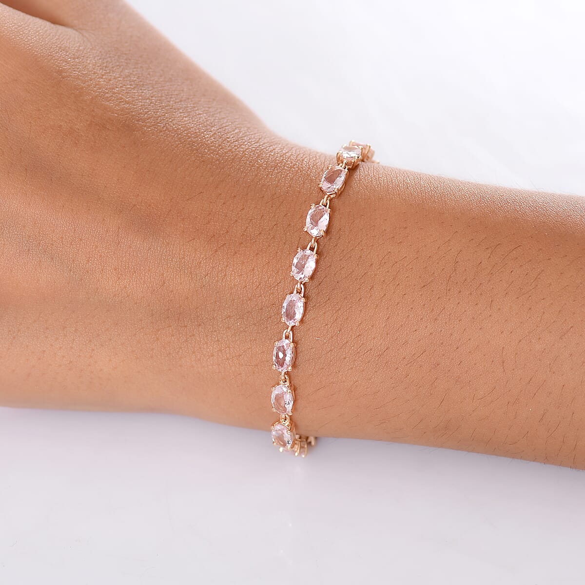 D'Joy Premium Pink Morganite 9.80 ctw Regal Glow Bracelet in 18K Vermeil Rose Gold Over Sterling Silver (8.00 In) image number 2