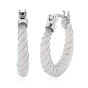 D'Joy Natural Jade 5.30 ctw Carved Hoop Earrings in Rhodium Over Sterling Silver
