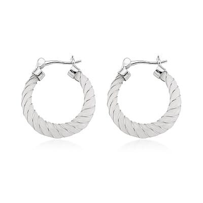 D'Joy Natural Jade 5.30 ctw Carved Hoop Earrings in Rhodium Over Sterling Silver