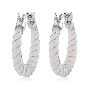 D'Joy Natural Jade 5.30 ctw Carved Hoop Earrings in Rhodium Over Sterling Silver