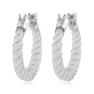 D'Joy Natural Jade 5.30 ctw Carved Hoop Earrings in Rhodium Over Sterling Silver