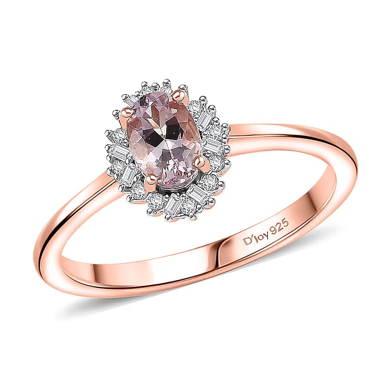 D'Joy Premium Pink Morganite and Diamond 0.50 ctw Crown Blossom Ring in 18K Vermeil Rose Gold Over Sterling Silver (Size 10.0)