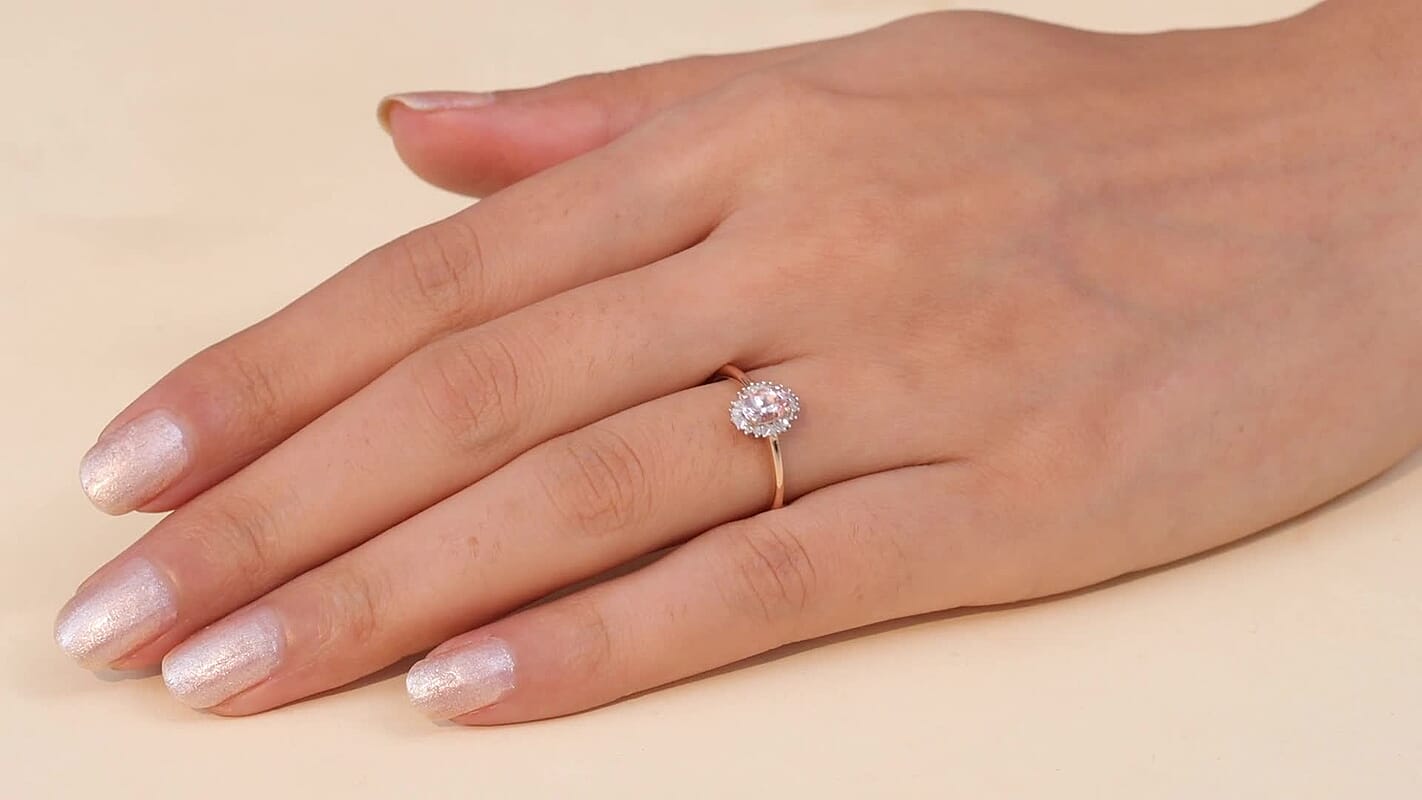 D'Joy Premium Pink Morganite, Diamond Ring in 18K Vermeil RG Over Sterling Silver (Size 10.0) 0.50 ctw