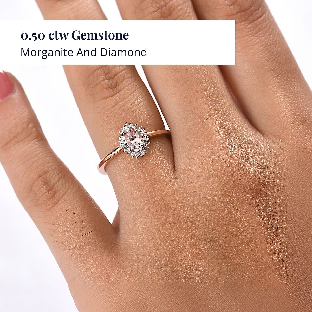 D'Joy Premium Pink Morganite and Diamond 0.50 ctw Crown Blossom Ring in 18K Vermeil Rose Gold Over Sterling Silver (Size 6.0) image number 1