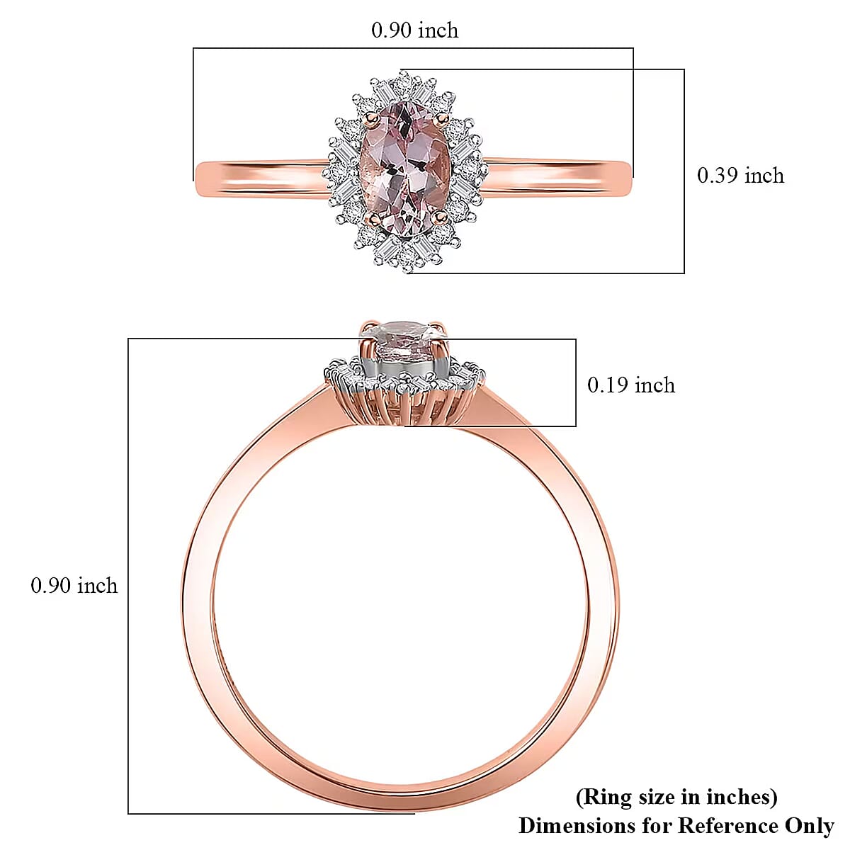 D'Joy Premium Pink Morganite and Diamond 0.50 ctw Crown Blossom Ring in 18K Vermeil Rose Gold Over Sterling Silver (Size 6.0) image number 5